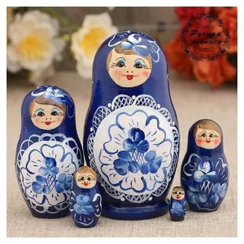 Матрёшка Гжель, синее платье, 5 кукол, 10 см