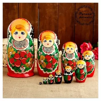 Матрёшка «Хохлома», красное платье, 10 кукольная, 26 см