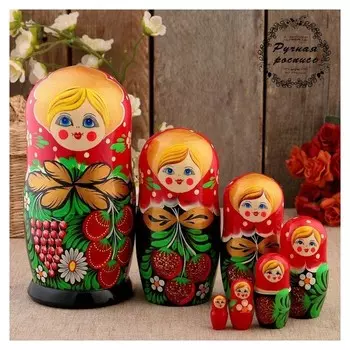 Матрёшка «Полянка», красный платок, 7 кукольная, 22 см