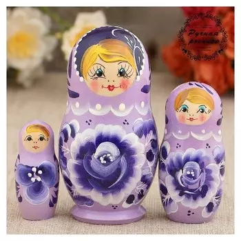 Матрёшка «Роза», сиреневое платье, 3 кукольная, 9 см