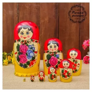 Матрёшка «Розочка», красный платок, 8 кукольная, 19 см