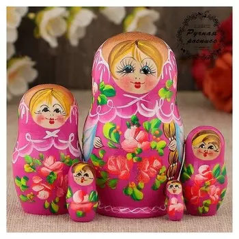 Матрёшка «Розочки», розовое платье, 5 кукольная, 10 см