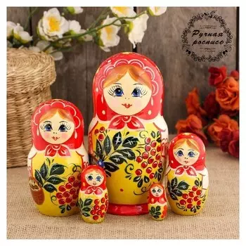 Матрёшка «Рябинка», красный платок, 5 кукольная, 17 см