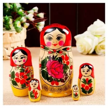 Матрёшка «Семёновская», красный платок, 5 кукольная, 14 см