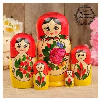 Матрёшка «Семёновская», красный платок, 5 кукольная, 18 см