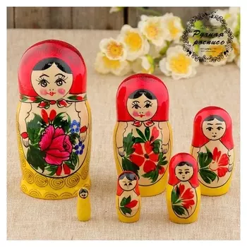 Матрёшка «Семёновская», красный платок, 6 кукольная, 12 см
