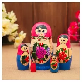 Матрёшка «Семёновская», розовый платок, 5 кукольная, 10 см