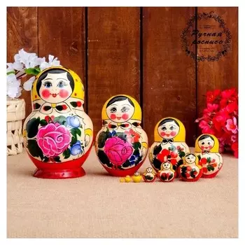 Матрёшка «Семёновская», желтый платок, 10 кукольная, 12-15 см