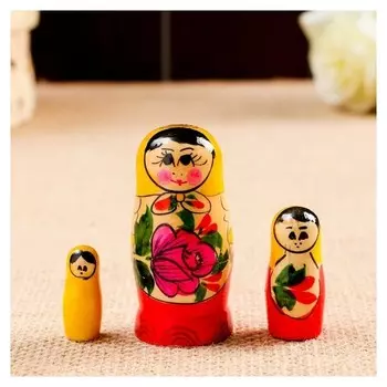 Матрёшка «Семёновская», желтый платок, 3 кукольная, 7 см