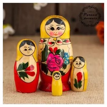 Матрёшка «Семёновская», желтый платок, 4 кукольная, 9 см
