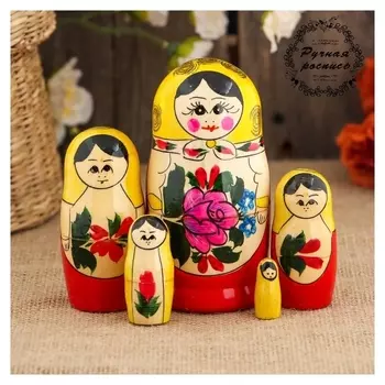 Матрёшка «Семёновская», желтый платок, 5 кукольная, 10 см