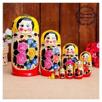 Матрёшка «Семёновская», жёлтый платок, 10 кукольная, 24 см