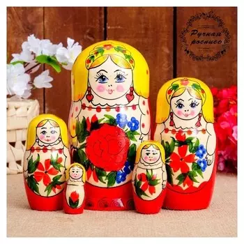 Матрёшка «Сударушка», жёлтый платок, 5 кукольная, 17 см
