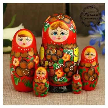 Матрёшка «Золотая корзинка», красный платок, 5 кукольная, 10,5 см
