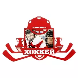 Медальница с фоторамкой Хоккей, цвет красный