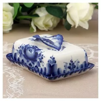 Маслёнка «Лист», 12,7х11х7,5 см, гжель