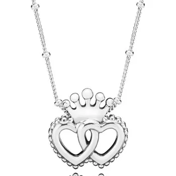 Сверкающее ожерелье Infinity Collier United Regal Crown Hearts с цветком ромашки для стерлингового серебра 925 пробы, очаровательные модные ювелирные изделия своими руками