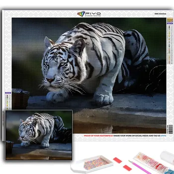 Алмазная вышивка животных Белый тигр 5D DIY Алмазная картина Вышивка крестом Горный хрусталь Full Round 20X30CM