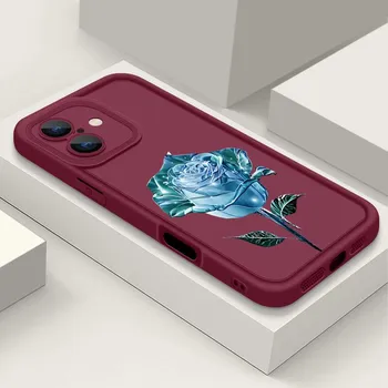 Синий кристальный розовый цветочный принт матовый мягкий чехол для iPhone 16 Pro Max 15 14 Pro 13 12 11 XS XR 8 7 защита линзы противоударный чехол для телефона TPU iPhone 16 чёрный