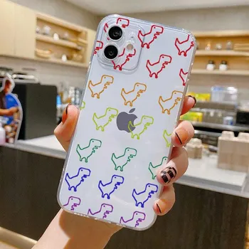 Милый чехол с изображением маленького динозавра для iPhone 14, 11, 12 Pro 13 Pro Max XR XS X 6s 7 8 Plus SE 2020 13, роскошный противоударный прозрачный чехол iPhone 14 Pro Max