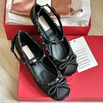 Fashion Bow Flat Ballet Shoes for Women Summer Luxury Sweet 2024 Designer Dress Elegant Brand Single Shoes 36 розовый