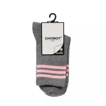 Женские спортивные носки Chobot " Три полоски " Серый / Розовый р.23