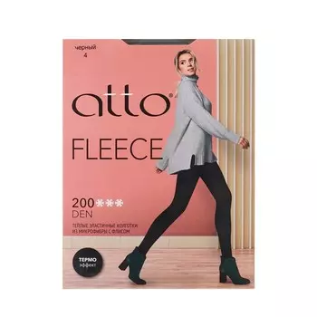 Женские теплые колготки из микрофибры Atto Fleece 200den Черный 4 размер