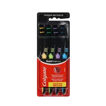 Зубная щетка Colgate Super Flexi Black с гибкой ручкой средней жесткости 4шт