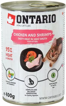 Ontario для котят с курицей, креветками и рисом (400 гр х 6 шт)