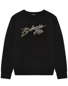 Свитшот с лого из стразов, черный Balmain