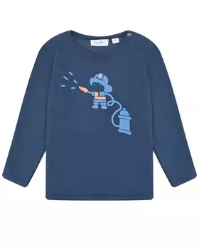Темно-синяя толстовка с принтом "пожарный" Sanetta Kidswear