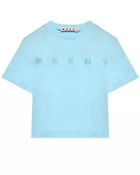 Укороченная футболка с лого, голубая MARNI