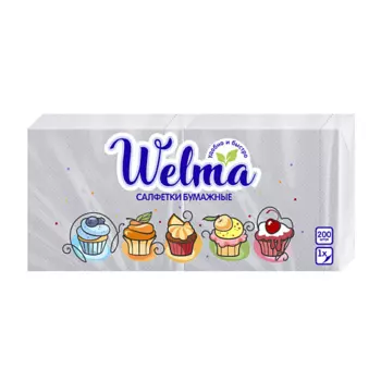WELMA Салфетки бумажные однослойные белые 200