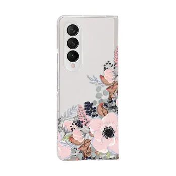 Для Samsung Galaxy Z Fold 4 3 чехол с цветами и птицами, браслет с росписью, прозрачный противоударный жесткий чехол для Samsung Zfold4 Fold3 For Samsung Z Fold 3