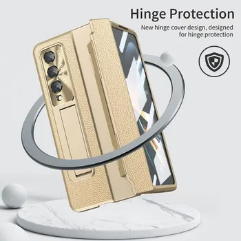 Роскошный кожаный складной чехол с подставкой для телефона Samsung Galaxy Z Fold 4 Fold4 Fold3 Fold 3 Zfold4 защитная пленка из закаленного стекла for Samsung Z Fold 3
