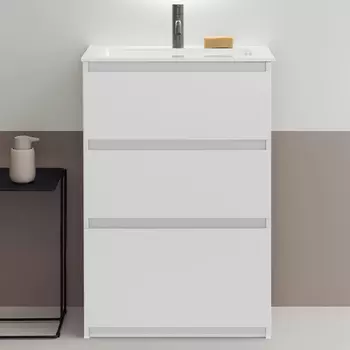 BURGBAD LIN20 Комплект мебели 620х365хx902 мм., напольный, 3 ящика, с 1 отверстием для смесителя, раковина белая с сифоном, цвет белый матовый