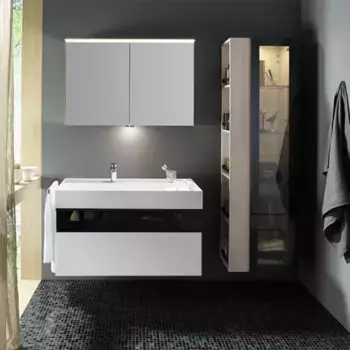 Burgbad Yumo База 1015х640х470 мм.с умыв из мин литья с 1 отв под смес,2 выдв ящика с ручкой Мокка G0179.верхн ящик из дымч стекла, цвет белый глянц.