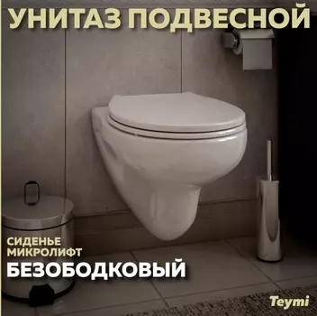 Унитаз подвесной Teymi Hanna Pro T40901 безободковый, сиденье микролифт