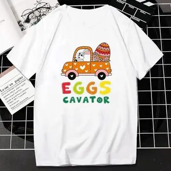 Пасхальная футболка Kawaii Bunny с принтом и короткими рукавами, модная повседневная женская футболка, футболки с пасхальными яйцами, футболка большого размера, Ropa Mujer 4XL