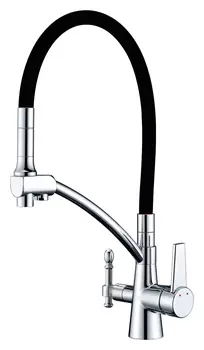 Смеситель для кухни ZorG Sanitary ZR 338-6 YF с гибким изливом и подключением фильтра черный, хром