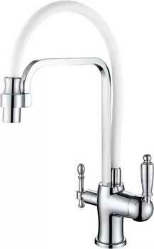 Смеситель для кухни Zorg Sanitary ZR 342-8 YF с гибким изливом и подключением фильтра хром, белый
