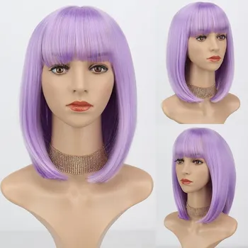 LISI HAIR женский косплей розовый короткий боб прямой парик с челкой из синтетического волокна повседневная одежда косплей розовый парик длиной до плеч boteng