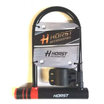 Замок велосипедный HORST, скоба, 12х180х245 мм, на ключ, с креплением на раму, черный, 09-100203
