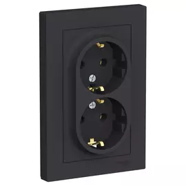 розетка 2 поста Atlas Design с заземлением в сборе, карбон