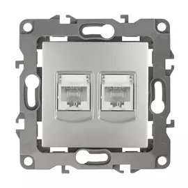 розетка 2 поста компьютерная RJ45 ЭРА, серия 12, алюминий