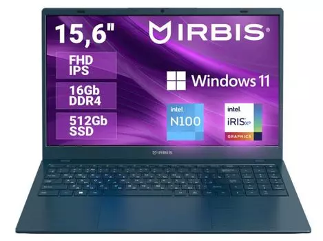 Ноутбук Irbis 15NBC1015 N100/16GB/512GB SSD/UHD graphics/15.6" IPS/WiFi/BT/cam/Win11Pro/blue