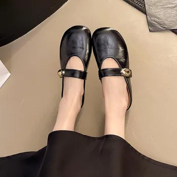 Flat-bottomed slippers for women s outer wear 2025 spring and summer new soft leather retro high-end versatile one-word buckle with cool slippers 35 коричневый