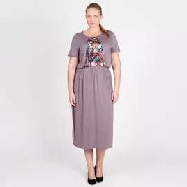 Платье в пол с рукавом 3/4 и фантазийным рисунком