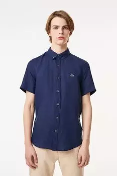 Рубашка из хлопка и льна с коротким рукавом Lacoste