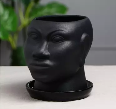 Фигурное кашпо горшок для цветов Голова муар, 1,4 л, чёрный